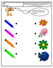 okul öncesi renkler çalışma sayfaları; renkleri eşleştirme çalışmaları